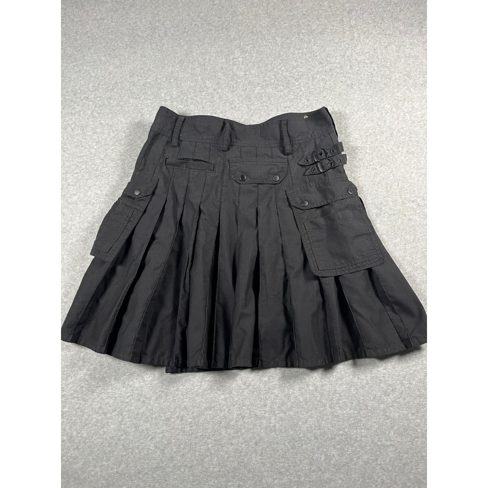 VTG Y2K Utility Kilt Mens 36 Black Cargo Pleated Punk Grunge Goth Emo